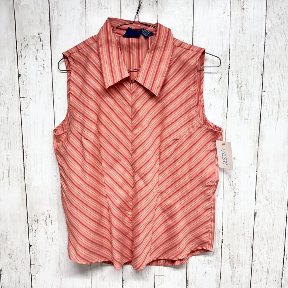 Vintage Cotton Express Blouse Women Size Large Stripe Collared Sleeveless‎ Tank